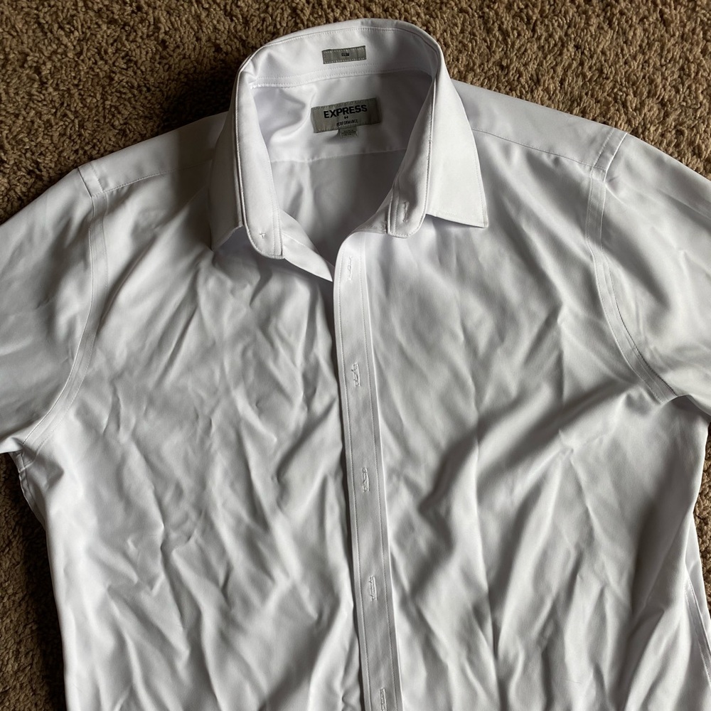Express Performance Slim Fit White Dress Shirt